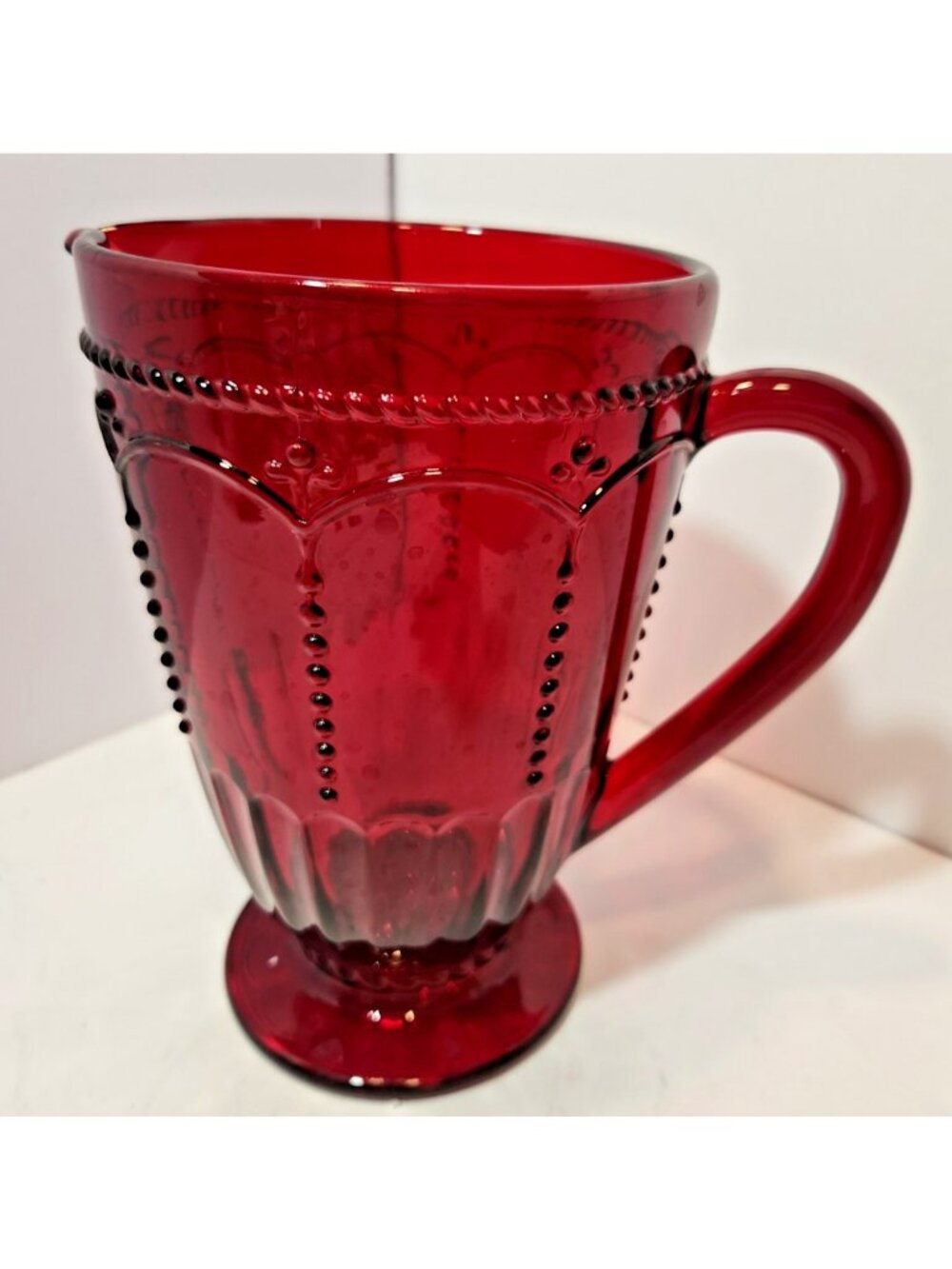 Princess House Marbella Ruby Red Glass Pitcher With Handle #3258